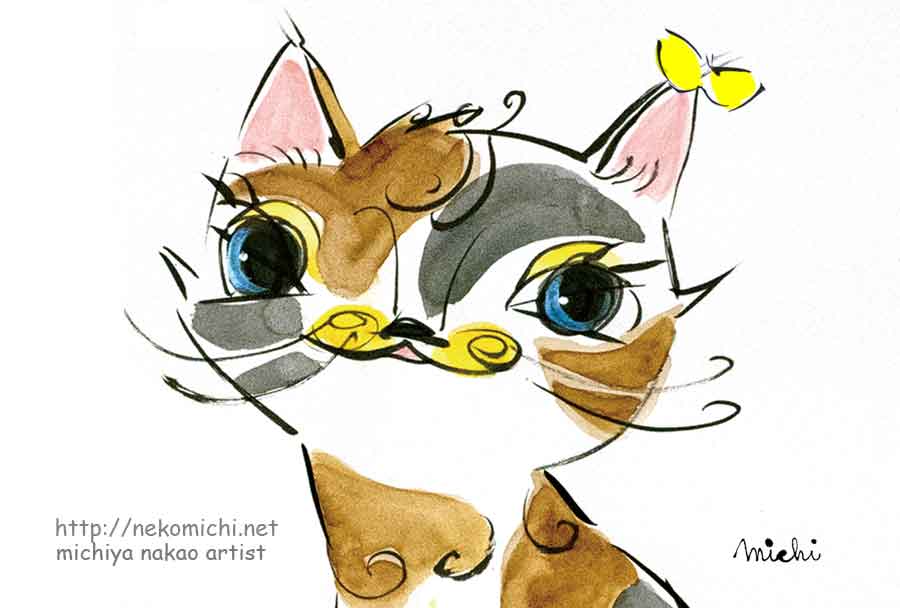 ユニークな可愛い猫の絵のポストカード