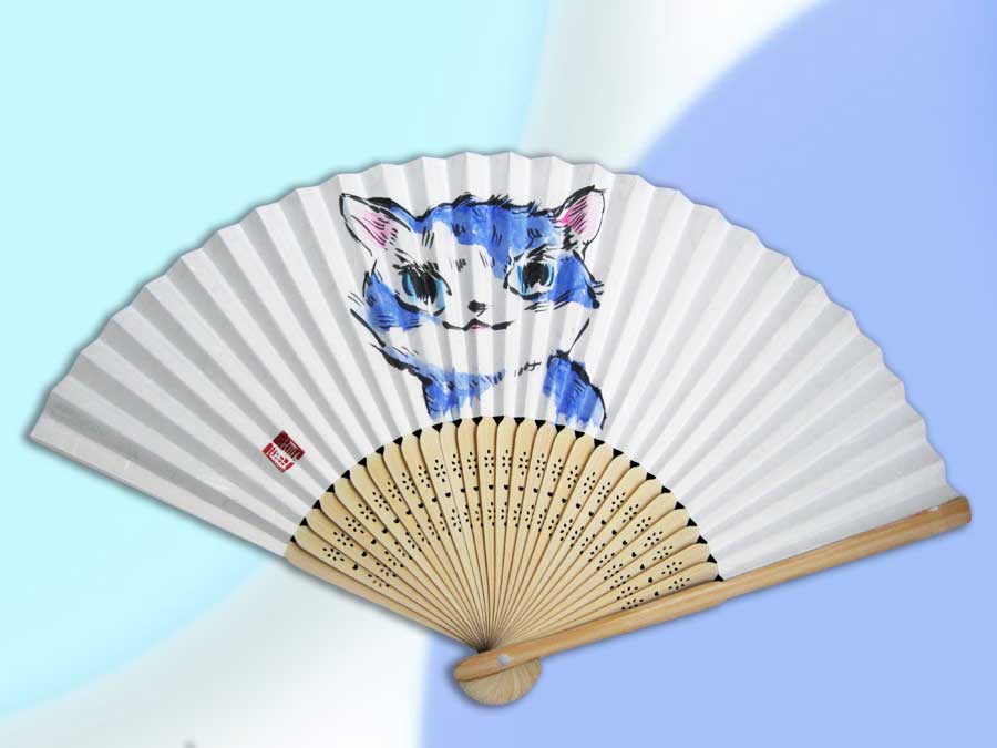 青い猫の扇子・猫道 cat japanese fan by michiya nakao 中尾道也