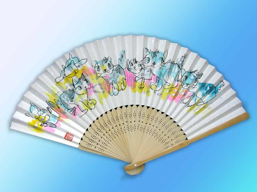 猫の扇子・猫道 cat japanese fan 中尾道也