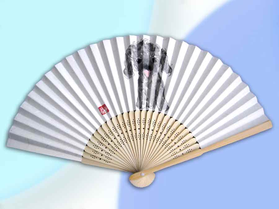 poodle japanese fan プードルの絵の扇子　中尾道也