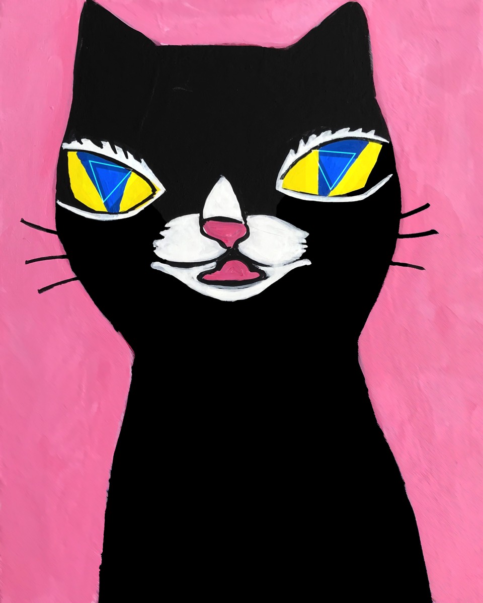 unique black cat ユニークな黒猫の絵　中尾道也