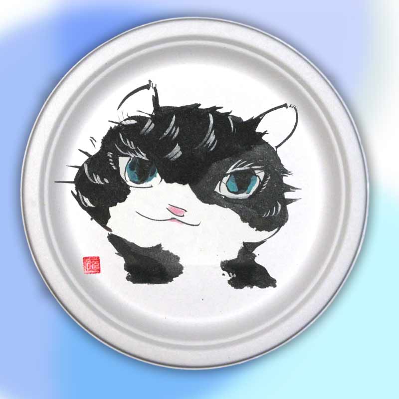 穏やかな黒い猫の猫の絵皿 cat paper plate by michiya nakao