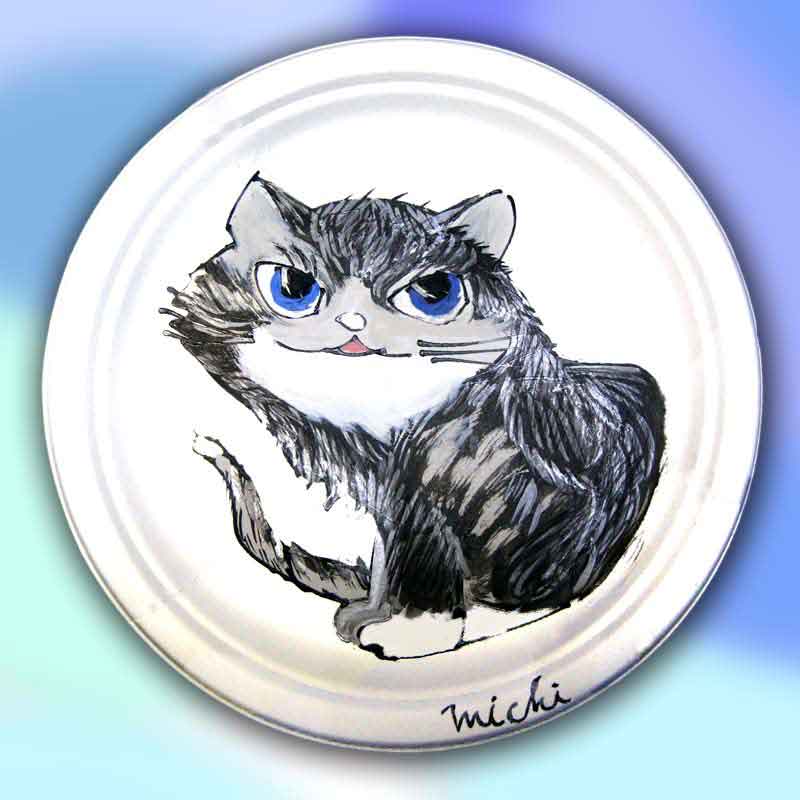 青い目をした猫の紙絵皿　cat paper plate by michiya nakao