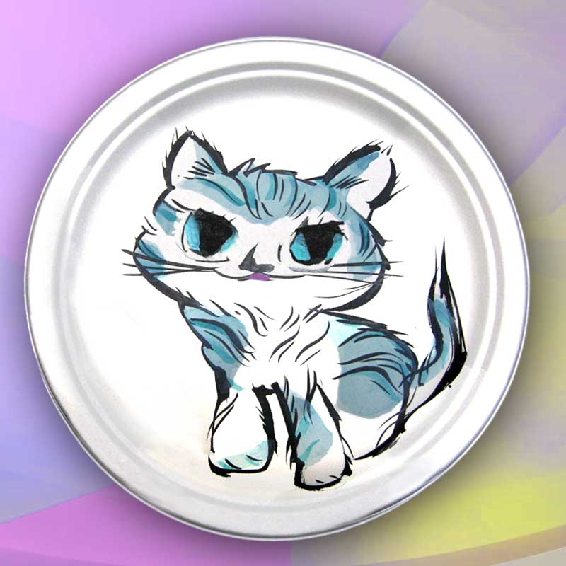 緑色の猫の絵の紙皿　cat paper plate by michiya nakao