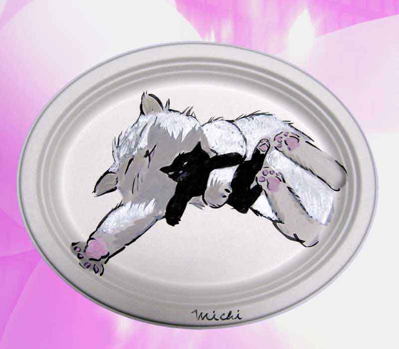 親子の猫の絵皿・ 猫道 cat paper plate by michiya nakao
