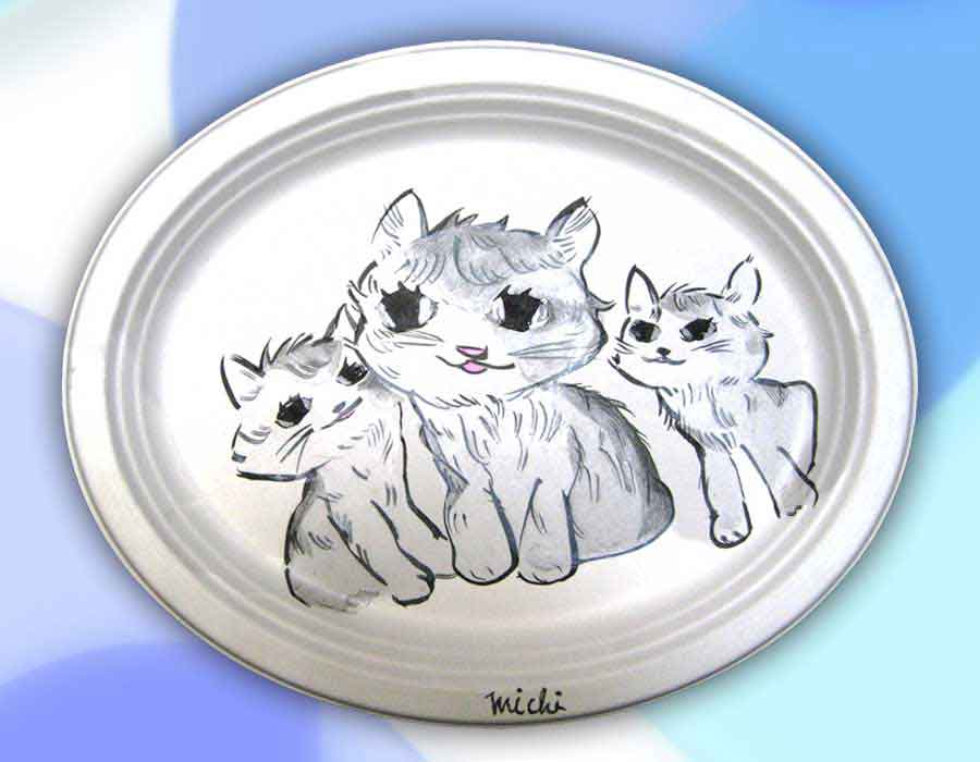 三匹の猫の絵の紙皿　cat paper plate by michiya nakao