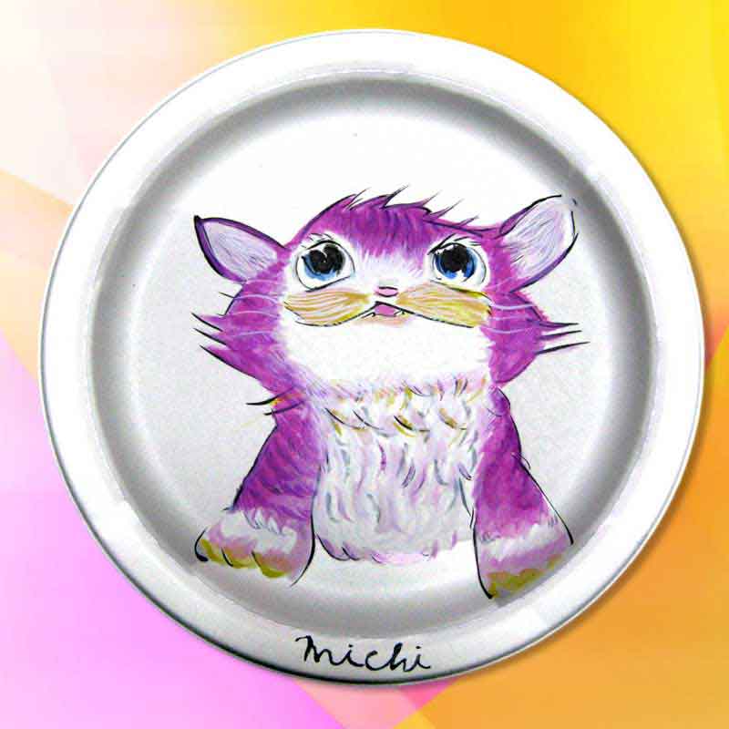 ピンク色の猫の絵皿 　nekomichi