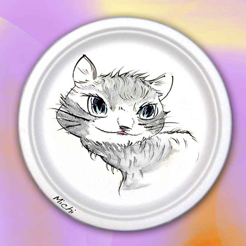 猫の絵皿ー猫道 cat paper plate by michiya nakao