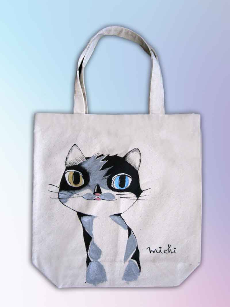 黒とグレイの色をした猫のエコバッグ 中尾道也　猫道