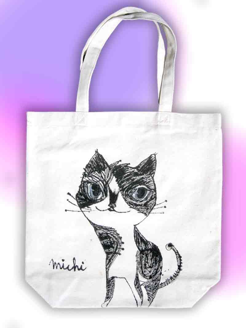 ユニークな黒白の猫のエコバッグ