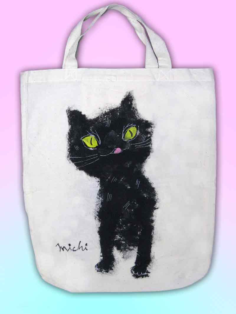 黒猫のエコバッグ-中尾道也-猫道- michiya nakao-nekomichi