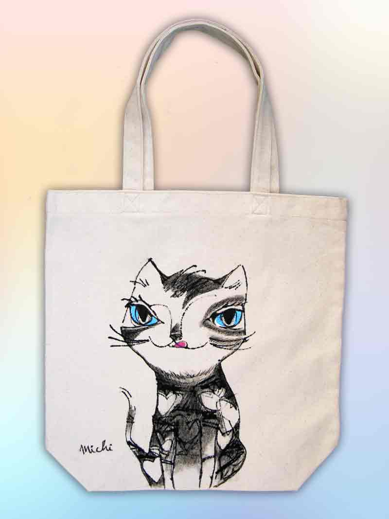 青い目をした舌だしねこのエコバッグ