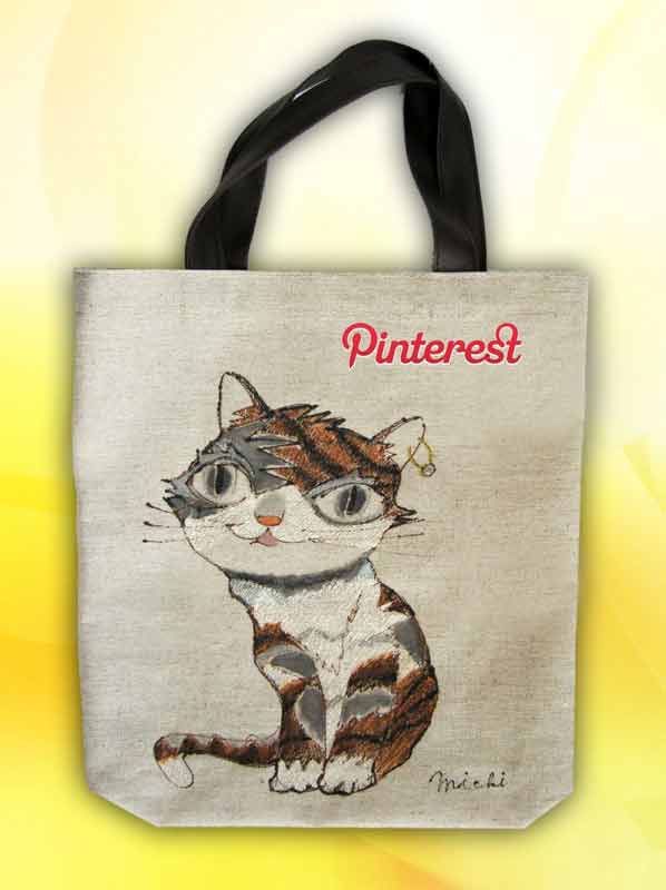 茶色多色ねこ-ピンタレスとのロゴ入りエコバッグ-中尾道也 猫道 michiya nakao-nekomichi