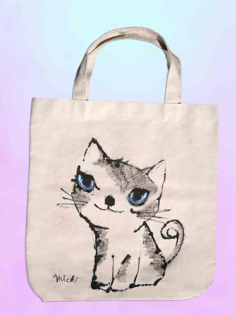 ねこのエコバッグ 青い大きな目のニャンコ