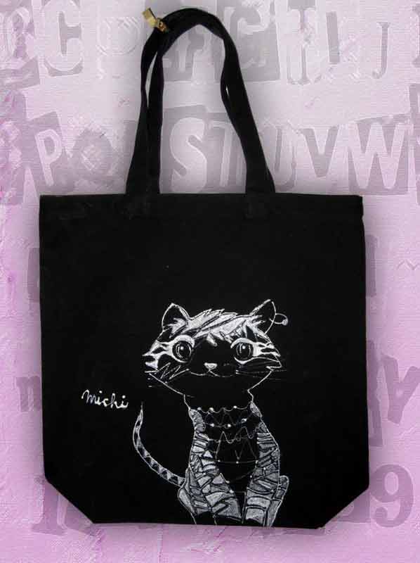 ねこ-黒いエコバッグ-中尾道也　猫道