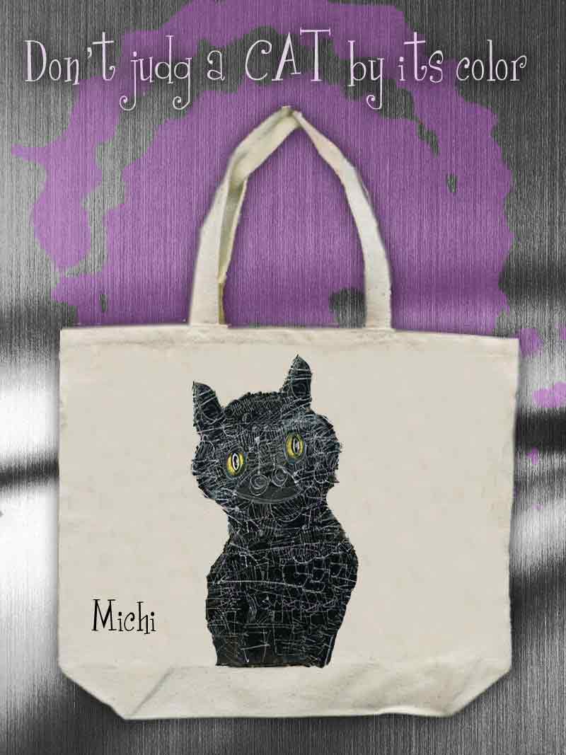 黒いの抽象的なねこ-エコバッグ-中尾道也 