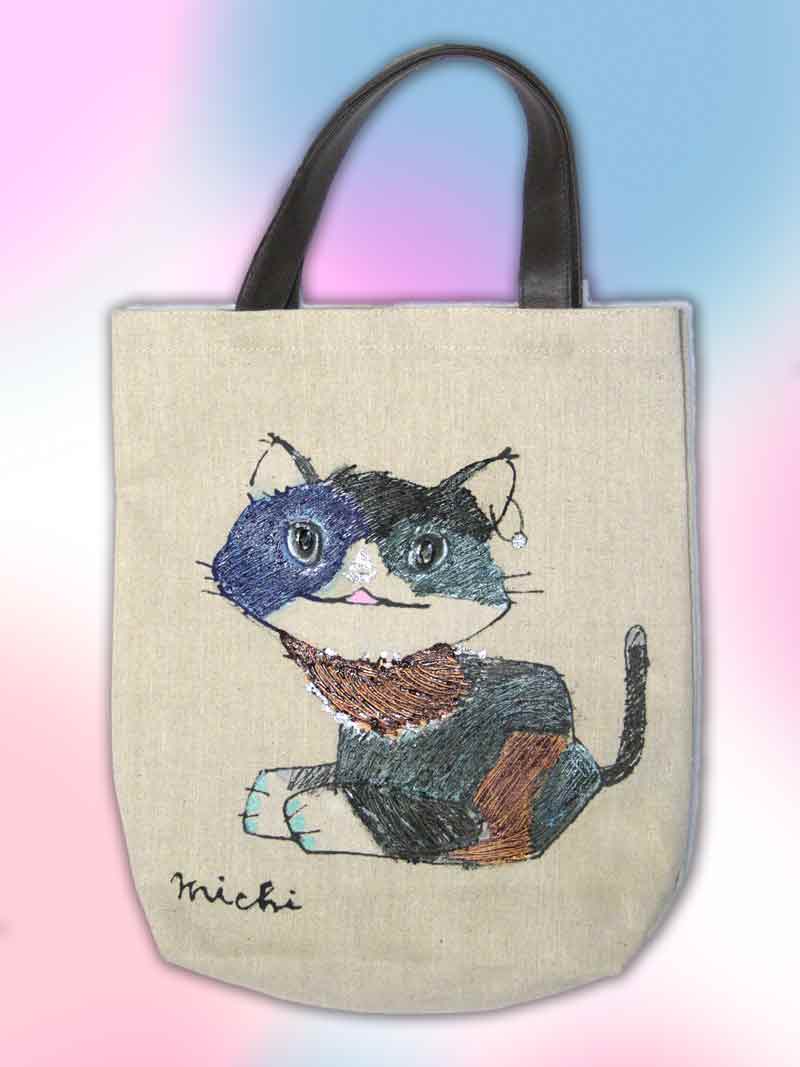 猫の中間色の色の猫のエコバッグ-中尾道也 