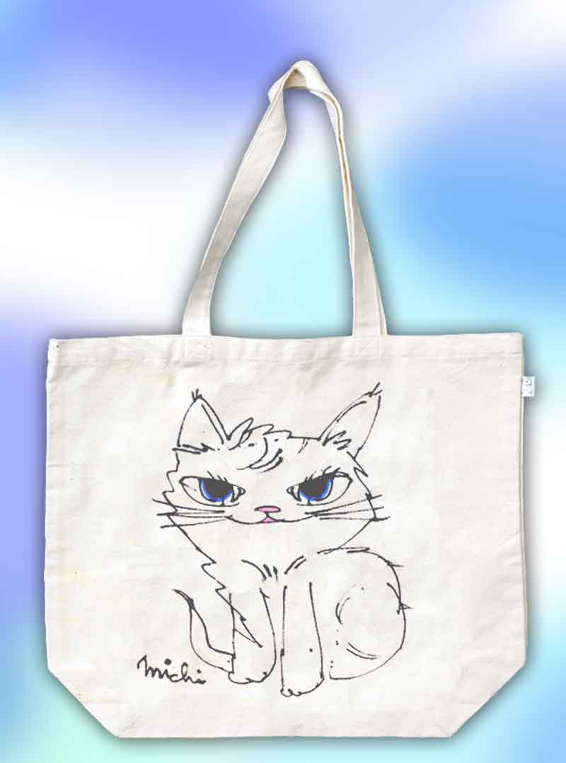 怒り顔の猫のエコバッグ-中尾道也 
