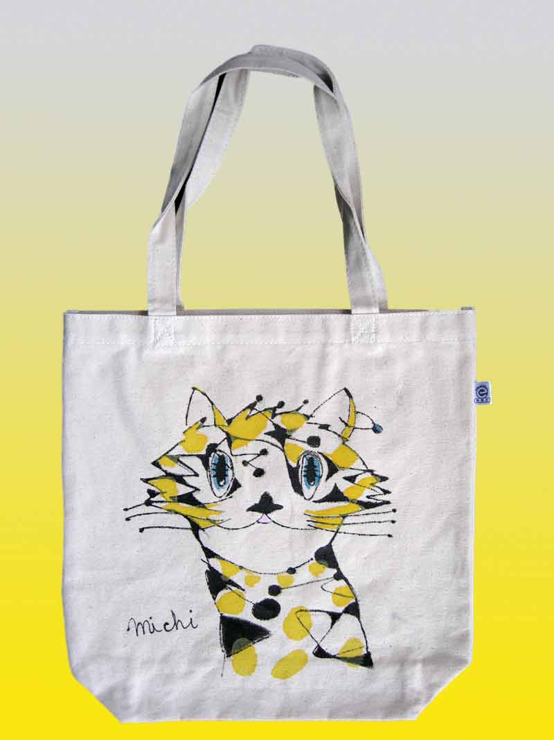 黄色のパタンの宇宙ねこ-エコバッグ-中尾道也 猫道