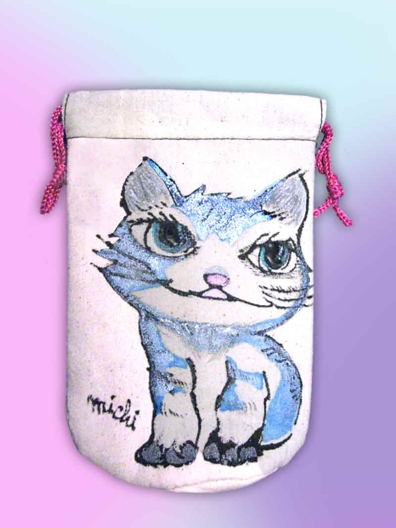 青い子ねこの絵ペツトボトルケース 