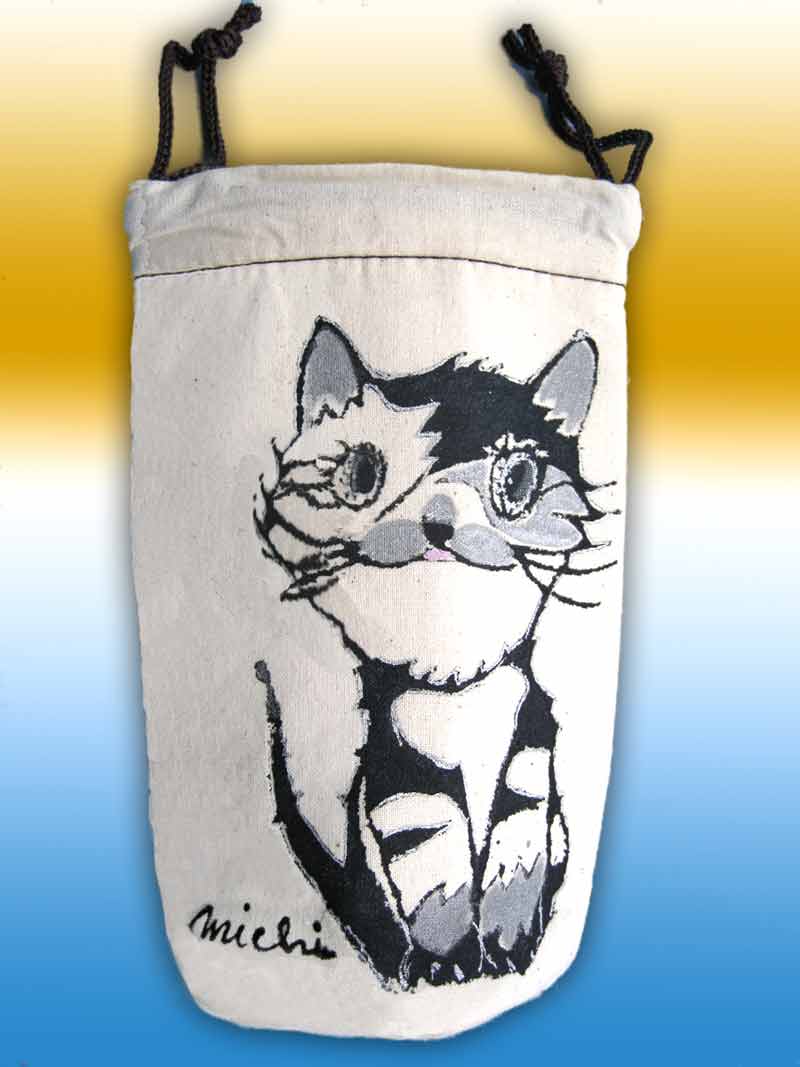 黒白猫のネコペットボトルケース　中尾道也