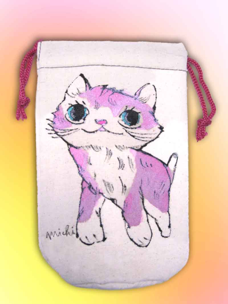 ピンク色のねこの絵ペツトボトルケース 猫道　