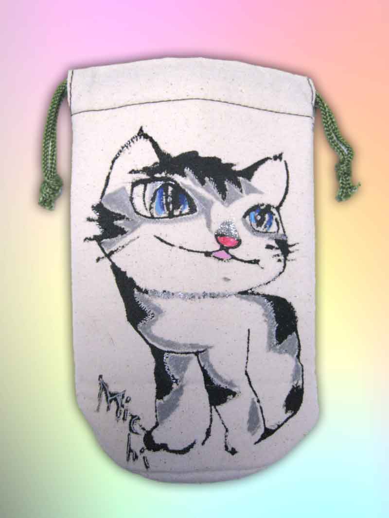 黒とグレイのねこの絵ペツトボトルケース 猫道　