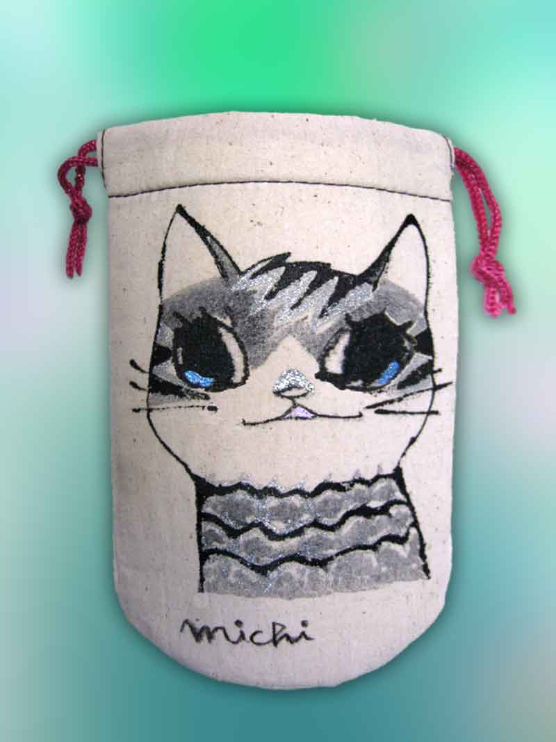 波模様のニャンコの絵ペツトボトルケース 